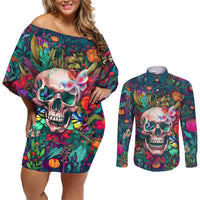 I Talk Is Smile I Laugh Too But Be Careful When I'm Silent Couples Matching Off Shoulder Short Dress and Long Sleeve Button Shirts - Wonder Print Shop