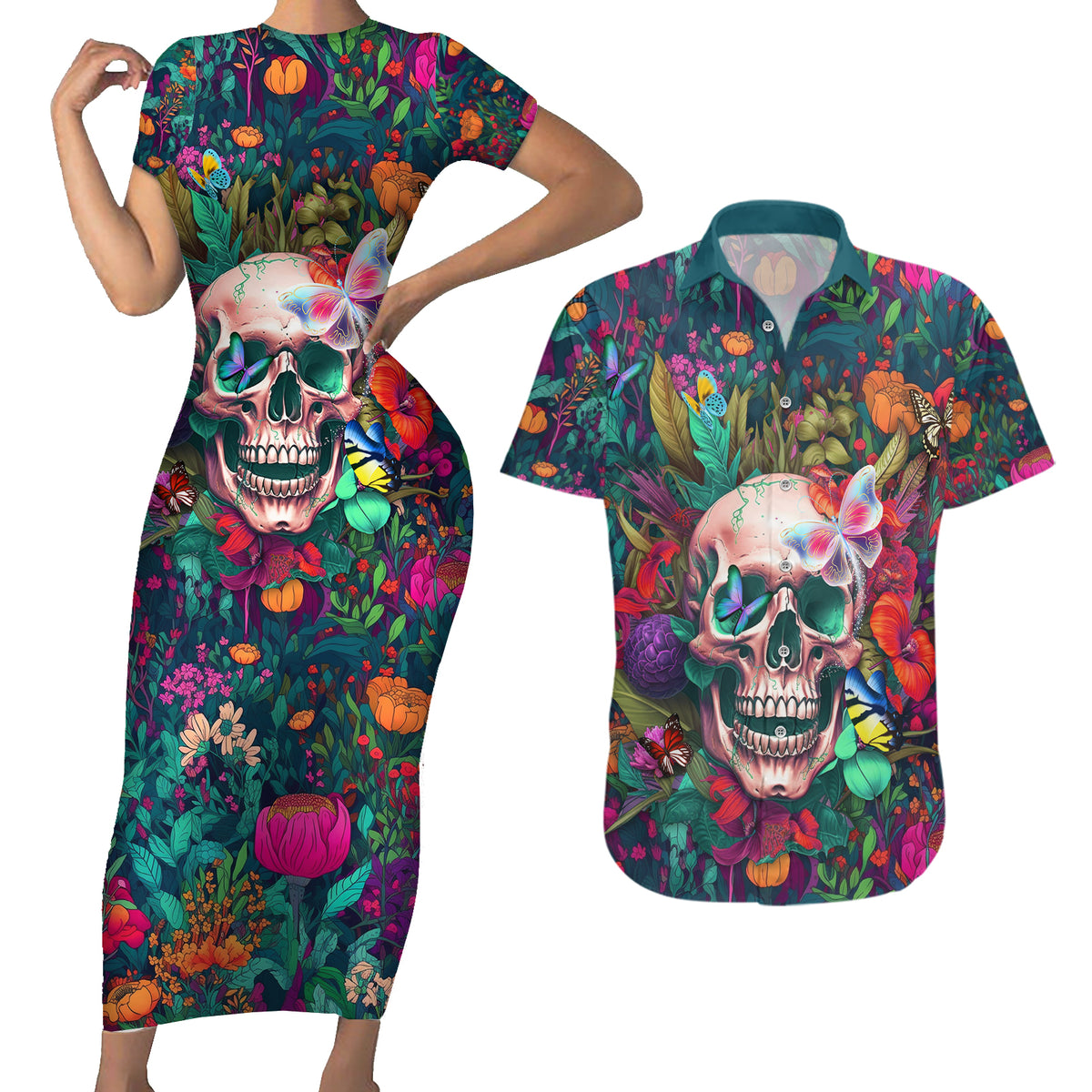 I Talk Is Smile I Laugh Too But Be Careful When I'm Silent Couples Matching Short Sleeve Bodycon Dress and Hawaiian Shirt - Wonder Print Shop