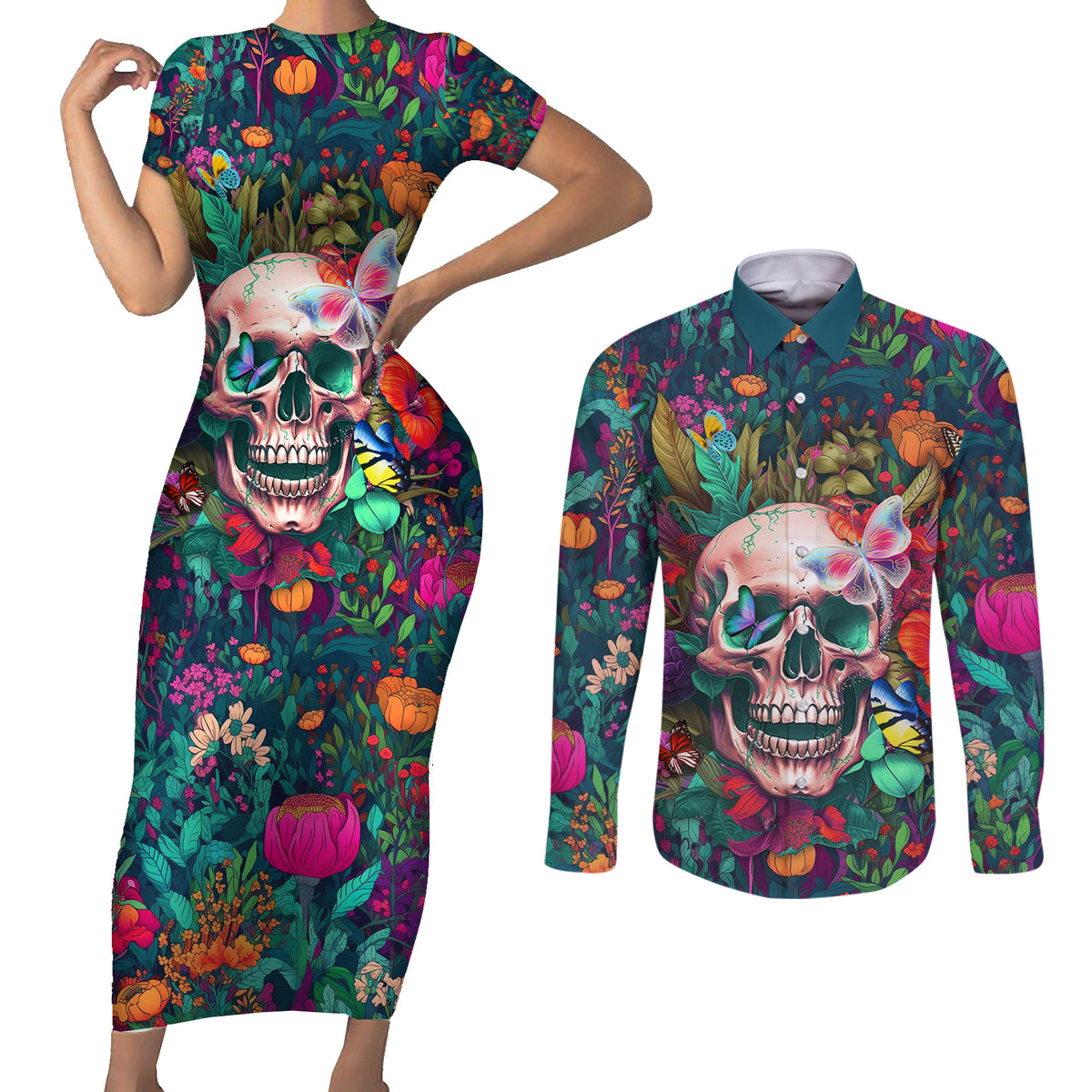 I Talk Is Smile I Laugh Too But Be Careful When I'm Silent Couples Matching Short Sleeve Bodycon Dress and Long Sleeve Button Shirts - Wonder Print Shop