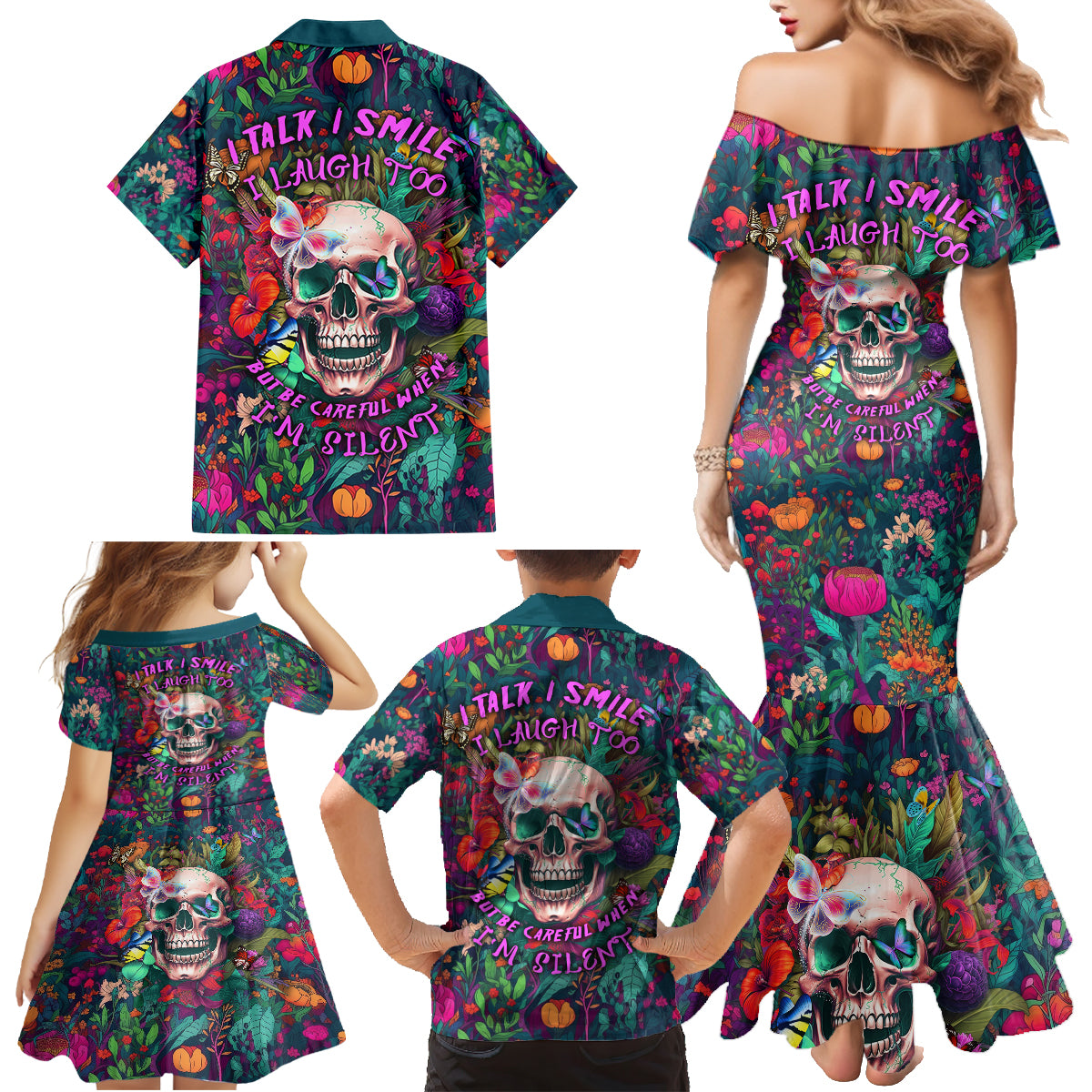 I Talk Is Smile I Laugh Too But Be Careful When I'm Silent Family Matching Mermaid Dress and Hawaiian Shirt - Wonder Print Shop