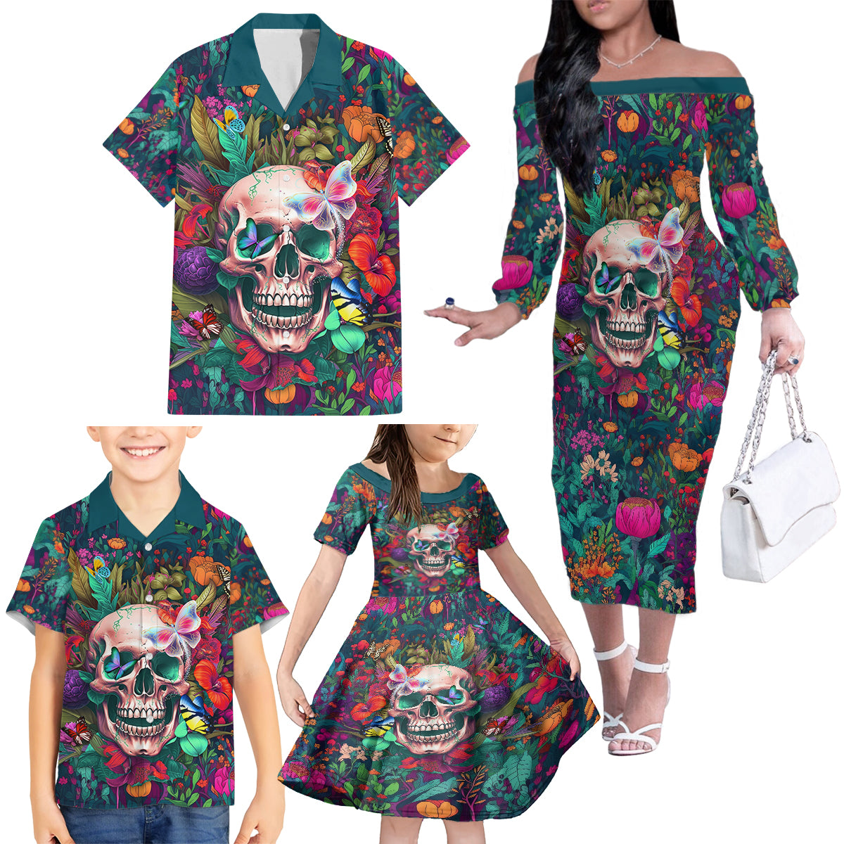 I Talk Is Smile I Laugh Too But Be Careful When I'm Silent Family Matching Off Shoulder Long Sleeve Dress and Hawaiian Shirt - Wonder Print Shop