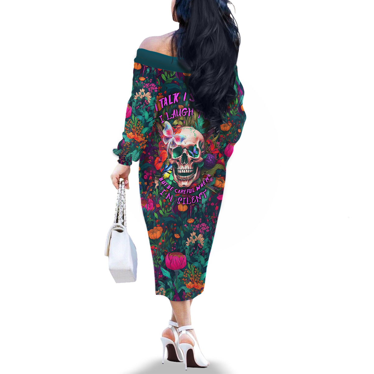 I Talk Is Smile I Laugh Too But Be Careful When I'm Silent Family Matching Off Shoulder Long Sleeve Dress and Hawaiian Shirt - Wonder Print Shop