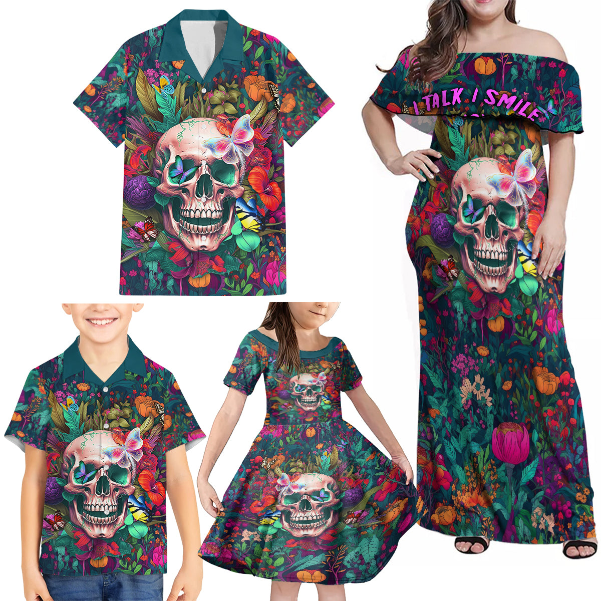 I Talk Is Smile I Laugh Too But Be Careful When I'm Silent Family Matching Off Shoulder Maxi Dress and Hawaiian Shirt - Wonder Print Shop