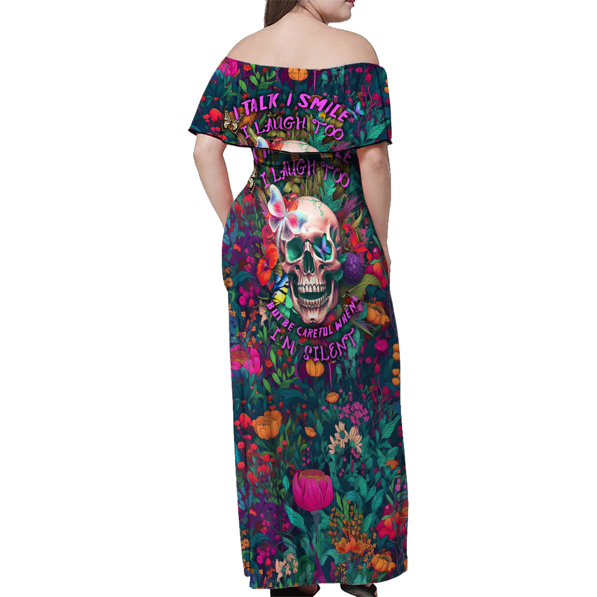 I Talk Is Smile I Laugh Too But Be Careful When I'm Silent Family Matching Off Shoulder Maxi Dress and Hawaiian Shirt - Wonder Print Shop