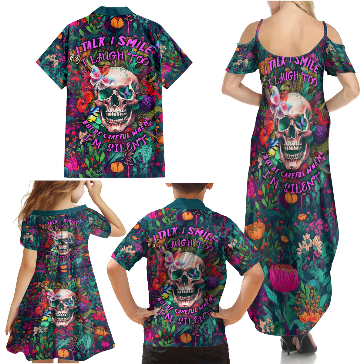 I Talk Is Smile I Laugh Too But Be Careful When I'm Silent Family Matching Summer Maxi Dress and Hawaiian Shirt - Wonder Print Shop