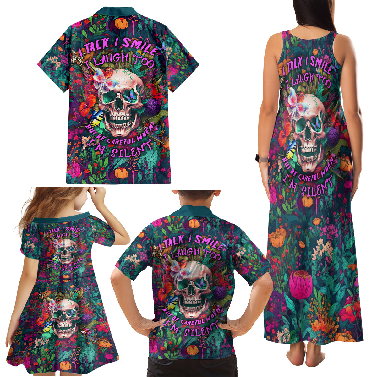 I Talk Is Smile I Laugh Too But Be Careful When I'm Silent Family Matching Tank Maxi Dress and Hawaiian Shirt - Wonder Print Shop