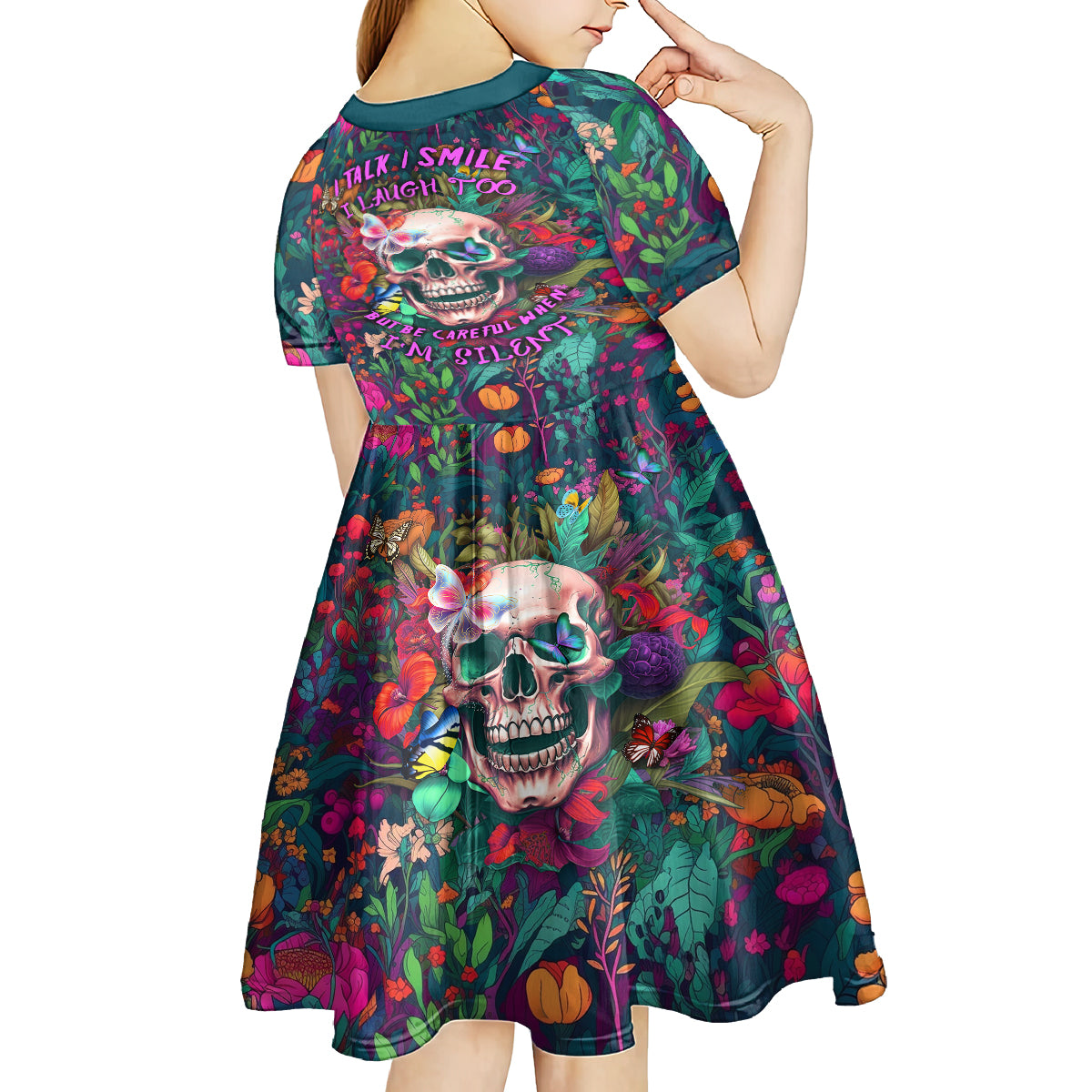 I Talk Is Smile I Laugh Too But Be Careful When I'm Silent Kid Short Sleeve Dress - Wonder Print Shop
