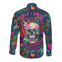 I Talk Is Smile I Laugh Too But Be Careful When I'm Silent Long Sleeve Button Shirt - Wonder Print Shop
