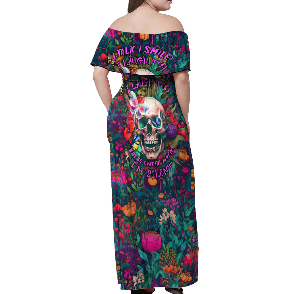 I Talk Is Smile I Laugh Too But Be Careful When I'm Silent Off Shoulder Maxi Dress - Wonder Print Shop