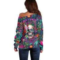 I Talk Is Smile I Laugh Too But Be Careful When I'm Silent Off Shoulder Sweater - Wonder Print Shop