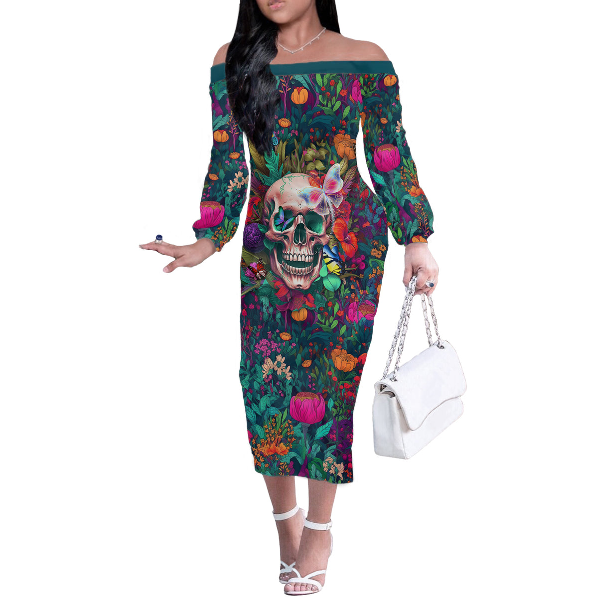 I Talk Is Smile I Laugh Too But Be Careful When I'm Silent Off The Shoulder Long Sleeve Dress - Wonder Print Shop