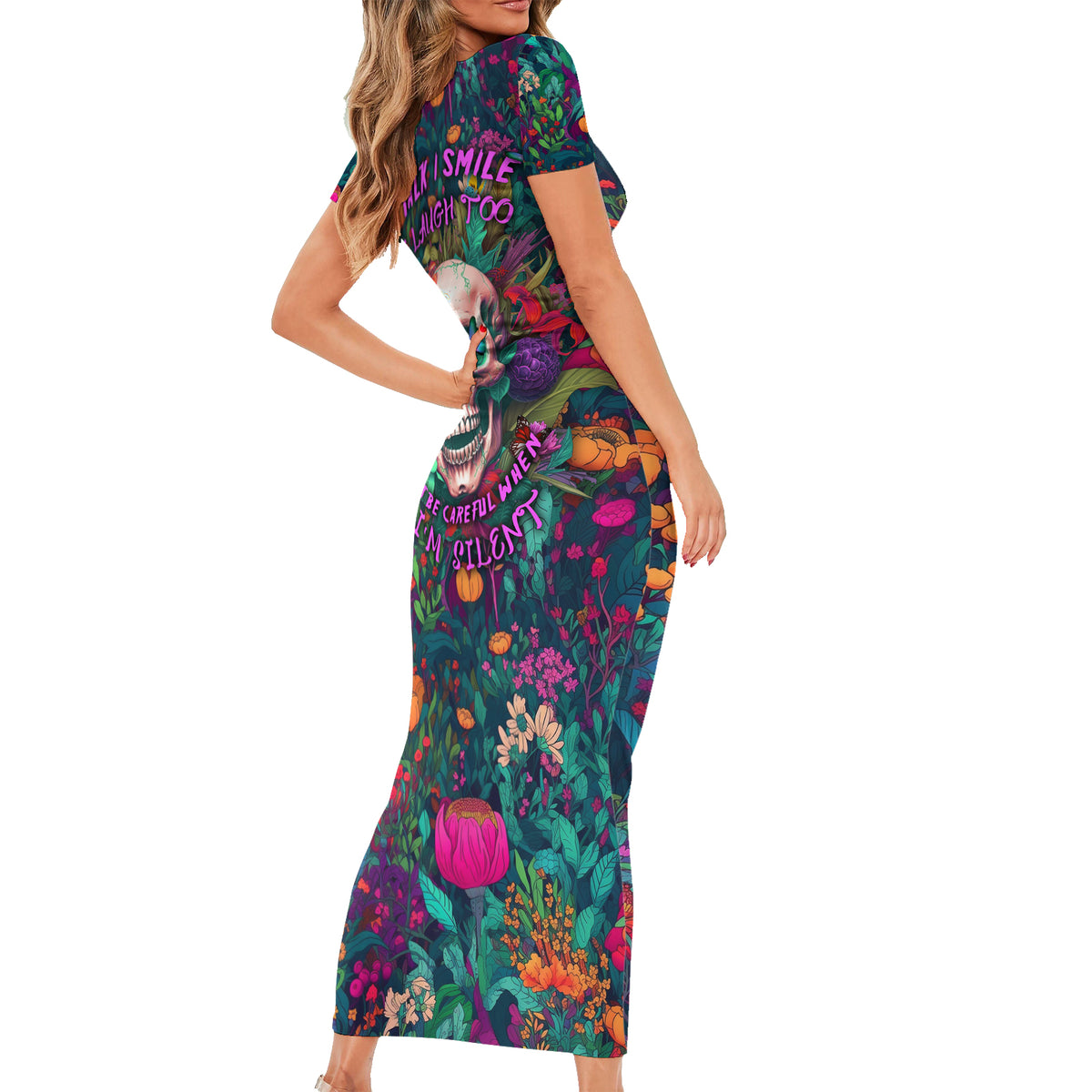 I Talk Is Smile I Laugh Too But Be Careful When I'm Silent Short Sleeve Bodycon Dress - Wonder Print Shop