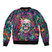 I Talk Is Smile I Laugh Too But Be Careful When I'm Silent Sleeve Zip Bomber Jacket - Wonder Print Shop