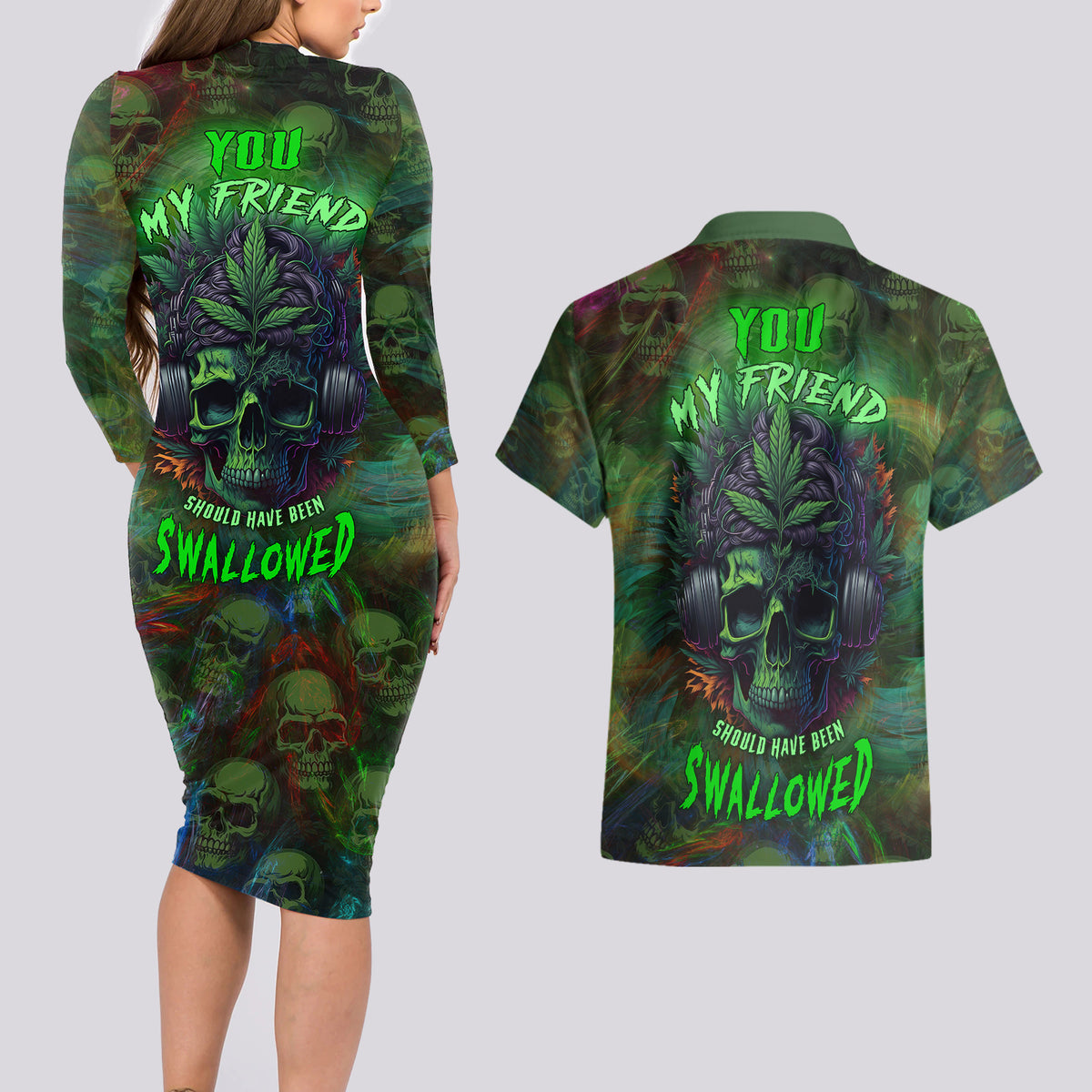 You My Friend Should Have Been Swallowed Couples Matching Long Sleeve Bodycon Dress and Hawaiian Shirt - Wonder Print Shop