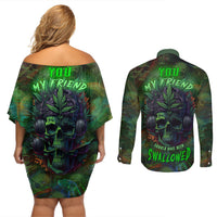 You My Friend Should Have Been Swallowed Couples Matching Off Shoulder Short Dress and Long Sleeve Button Shirts - Wonder Print Shop
