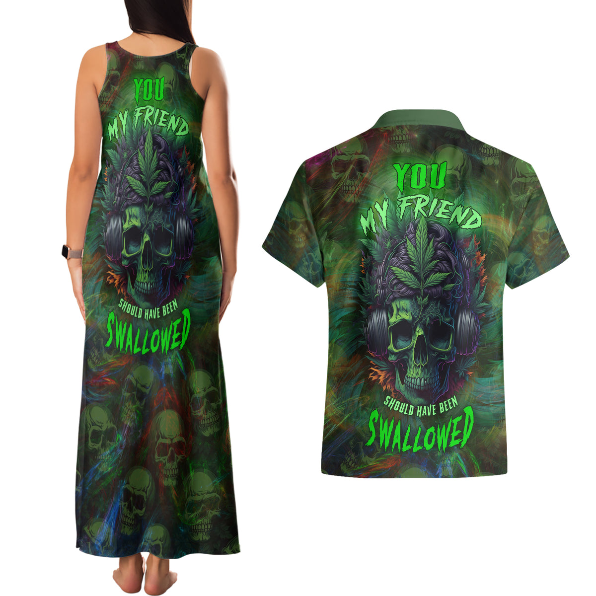 You My Friend Should Have Been Swallowed Couples Matching Tank Maxi Dress and Hawaiian Shirt - Wonder Print Shop