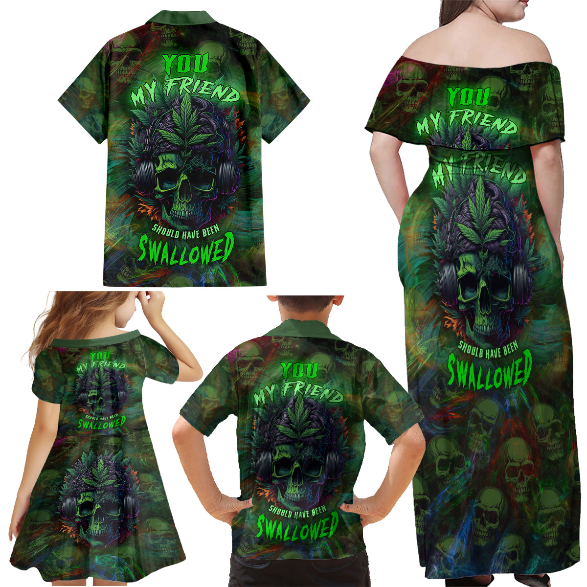 You My Friend Should Have Been Swallowed Family Matching Off Shoulder Maxi Dress and Hawaiian Shirt - Wonder Print Shop