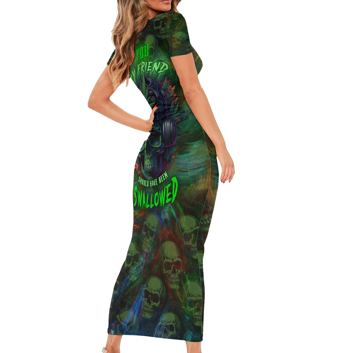 You My Friend Should Have Been Swallowed Short Sleeve Bodycon Dress - Wonder Print Shop