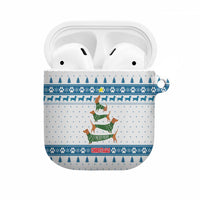 Dachshund Dog Tree Stack AirPods Case with Blue White Paw Print Pattern Design - Wonder Print Shop