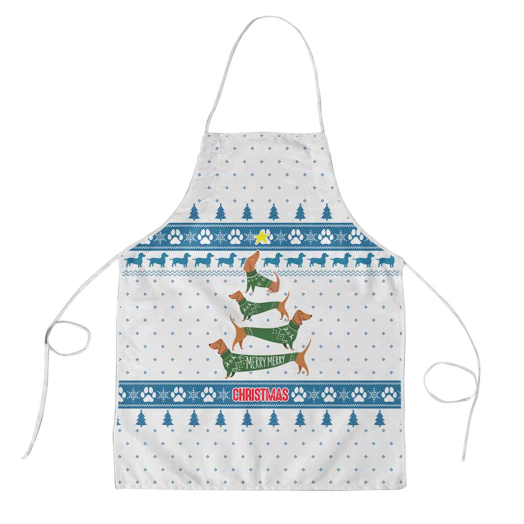Dachshund Dog Tree Stack Apron with Blue White Paw Print Pattern Design - Wonder Print Shop