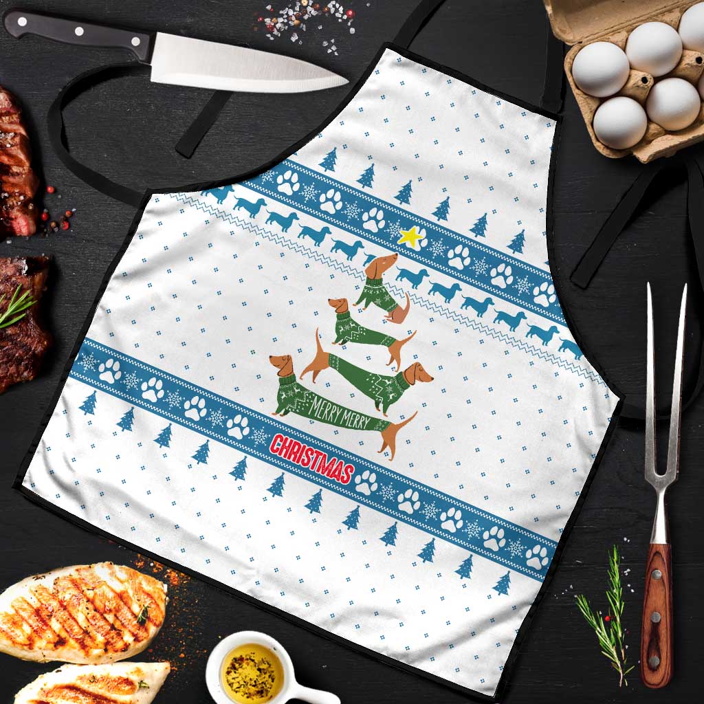 Dachshund Dog Tree Stack Apron with Blue White Paw Print Pattern Design - Wonder Print Shop