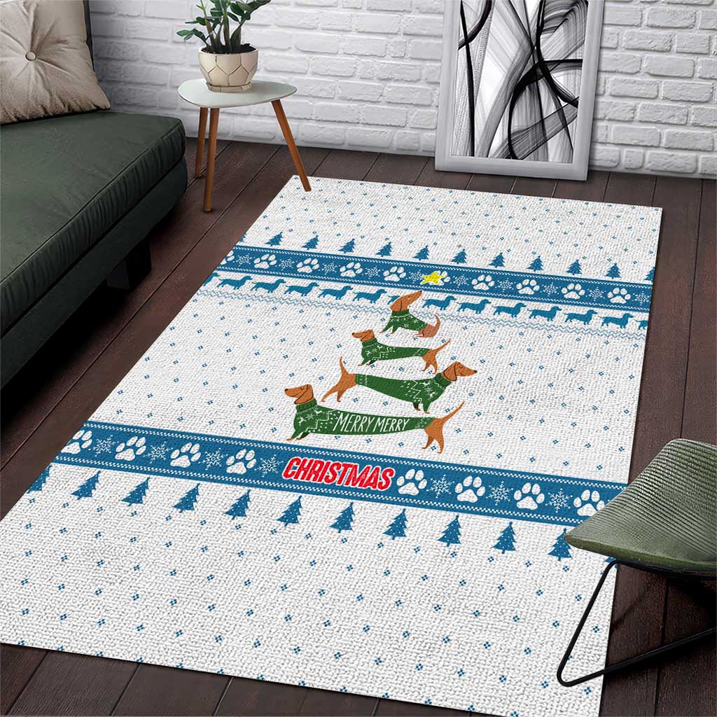 Dachshund Dog Tree Stack Area Rug with Blue White Paw Print Pattern Design - Wonder Print Shop