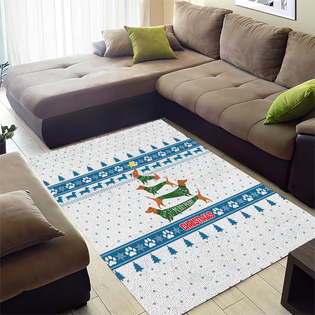 Dachshund Dog Tree Stack Area Rug with Blue White Paw Print Pattern Design - Wonder Print Shop