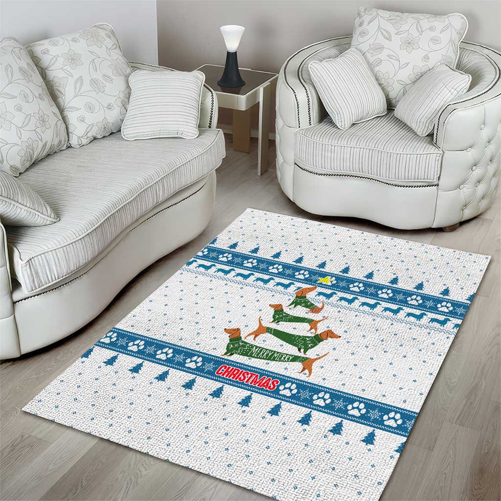 Dachshund Dog Tree Stack Area Rug with Blue White Paw Print Pattern Design - Wonder Print Shop