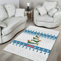 Dachshund Dog Tree Stack Area Rug with Blue White Paw Print Pattern Design - Wonder Print Shop