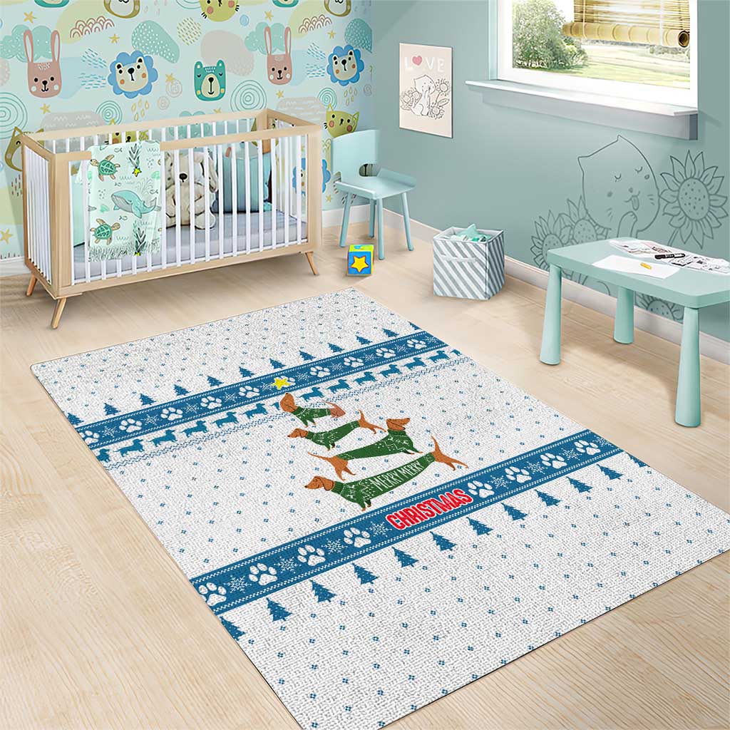 Dachshund Dog Tree Stack Area Rug with Blue White Paw Print Pattern Design - Wonder Print Shop