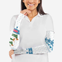 Dachshund Dog Tree Stack Arm Sleeves with Blue White Paw Print Pattern Design - Wonder Print Shop