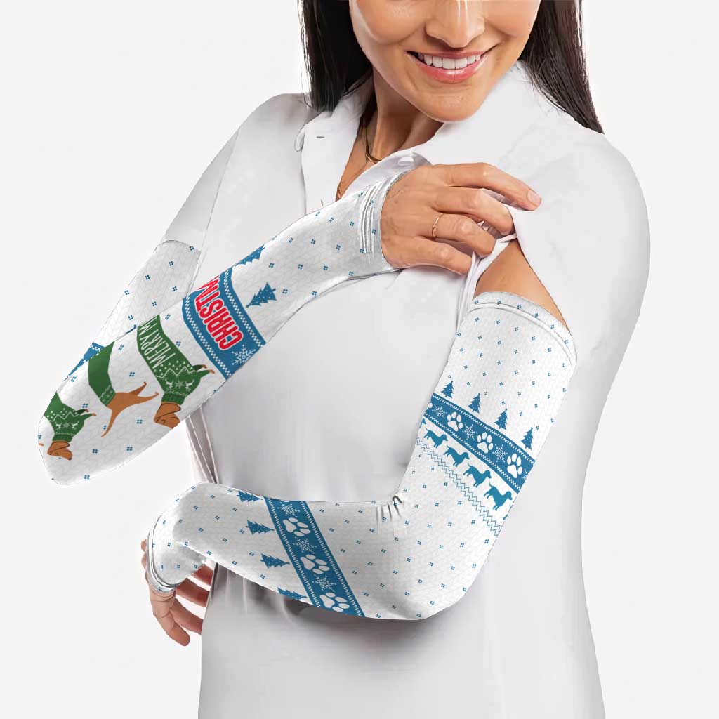 Dachshund Dog Tree Stack Arm Sleeves with Blue White Paw Print Pattern Design - Wonder Print Shop
