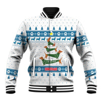 Dachshund Dog Tree Stack Baseball Jacket with Blue White Paw Print Pattern Design - Wonder Print Shop
