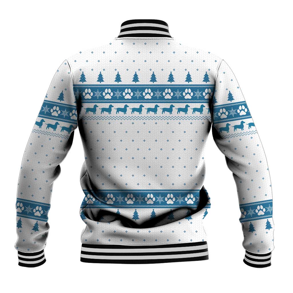 Dachshund Dog Tree Stack Baseball Jacket with Blue White Paw Print Pattern Design - Wonder Print Shop
