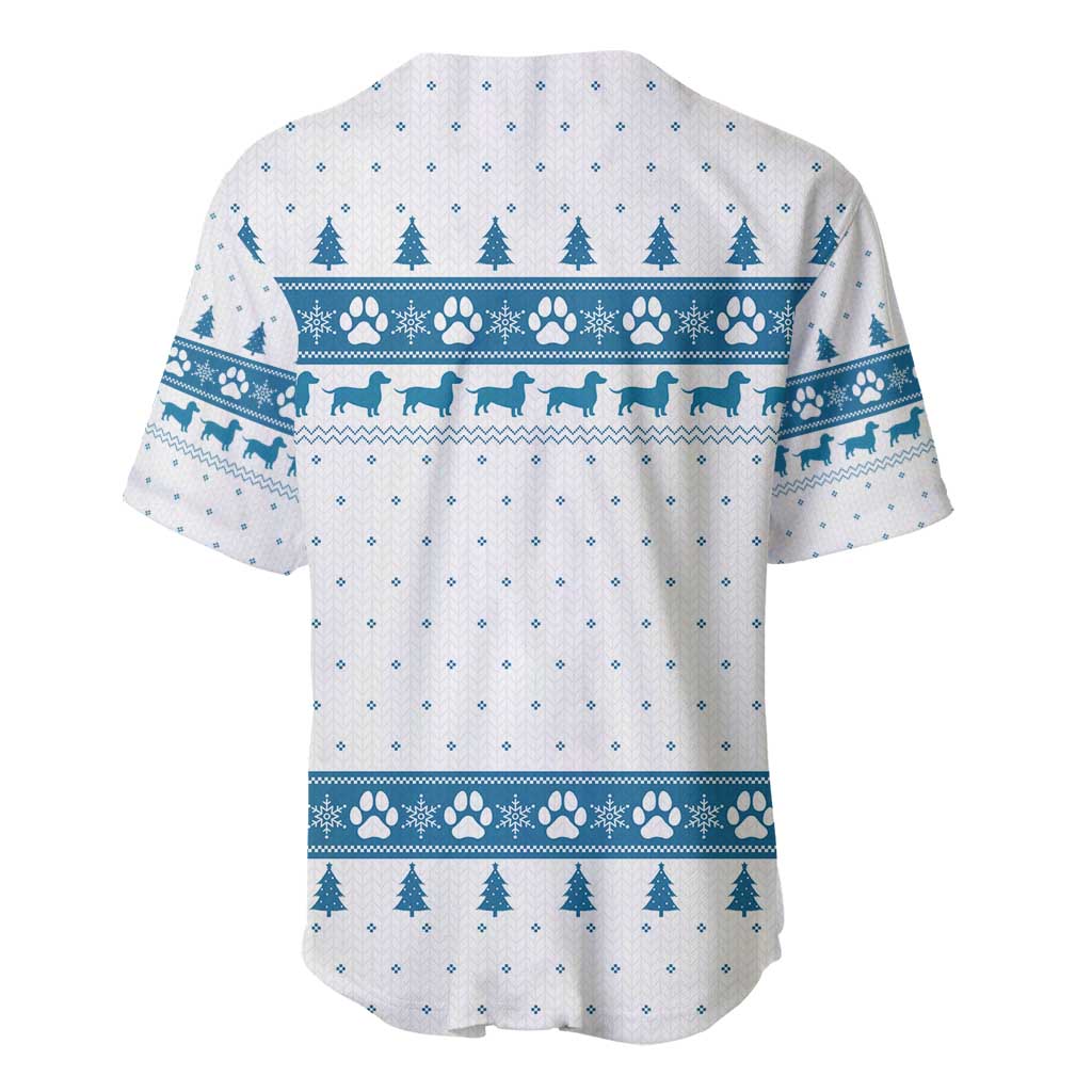 Dachshund Dog Tree Stack Baseball Jersey with Blue White Paw Print Pattern Design - Wonder Print Shop