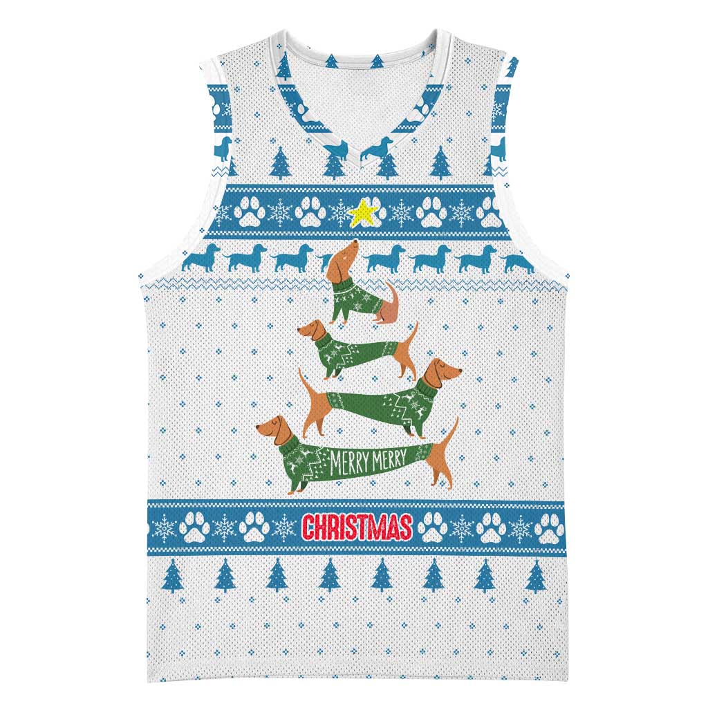 Dachshund Dog Tree Stack Basketball Jersey with Blue White Paw Print Pattern Design - Wonder Print Shop