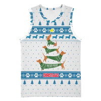 Dachshund Dog Tree Stack Basketball Jersey with Blue White Paw Print Pattern Design - Wonder Print Shop