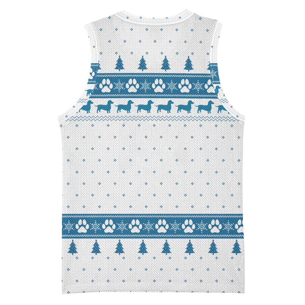 Dachshund Dog Tree Stack Basketball Jersey with Blue White Paw Print Pattern Design - Wonder Print Shop