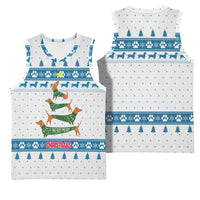 Dachshund Dog Tree Stack Basketball Jersey with Blue White Paw Print Pattern Design - Wonder Print Shop