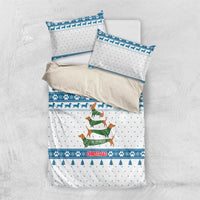 Dachshund Dog Tree Stack Bedding Set with Blue White Paw Print Pattern Design - Wonder Print Shop