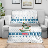 Dachshund Dog Tree Stack Blanket with Blue White Paw Print Pattern Design - Wonder Print Shop