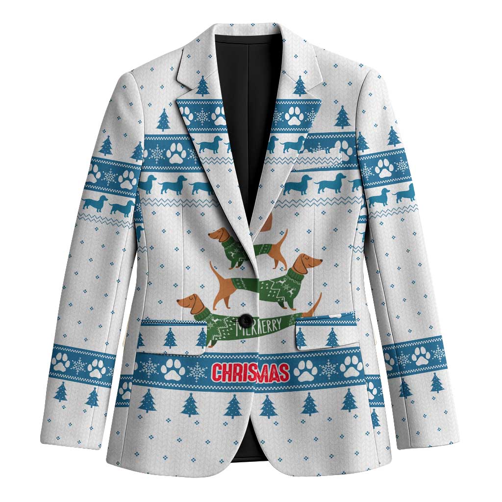 Dachshund Dog Tree Stack Blazer with Blue White Paw Print Pattern Design - Wonder Print Shop
