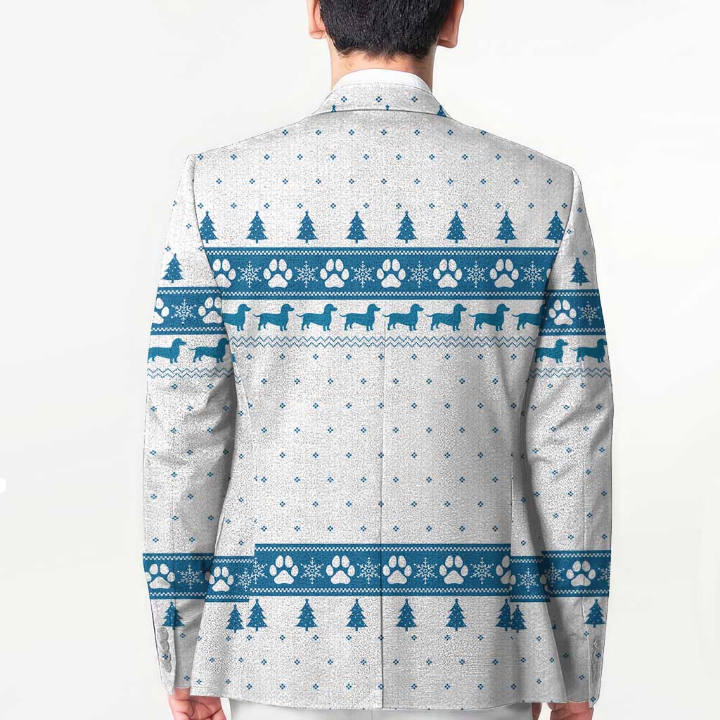 Dachshund Dog Tree Stack Blazer with Blue White Paw Print Pattern Design - Wonder Print Shop