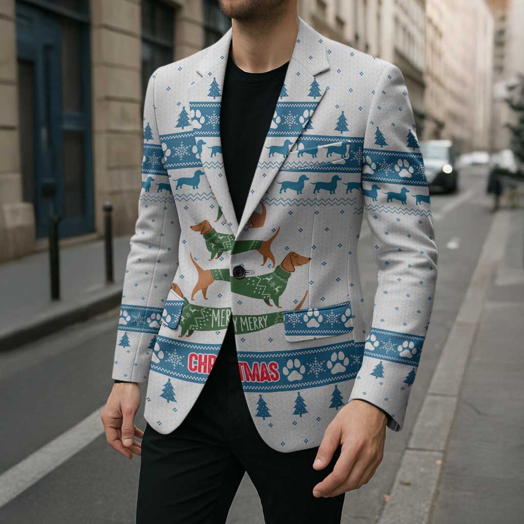 Dachshund Dog Tree Stack Blazer with Blue White Paw Print Pattern Design - Wonder Print Shop