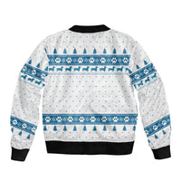 Dachshund Dog Tree Stack Bomber Jacket with Blue White Paw Print Pattern Design - Wonder Print Shop