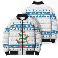 Dachshund Dog Tree Stack Bomber Puffer Jacket with Blue White Paw Print Pattern Design - Wonder Print Shop