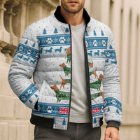Dachshund Dog Tree Stack Bomber Puffer Jacket with Blue White Paw Print Pattern Design - Wonder Print Shop