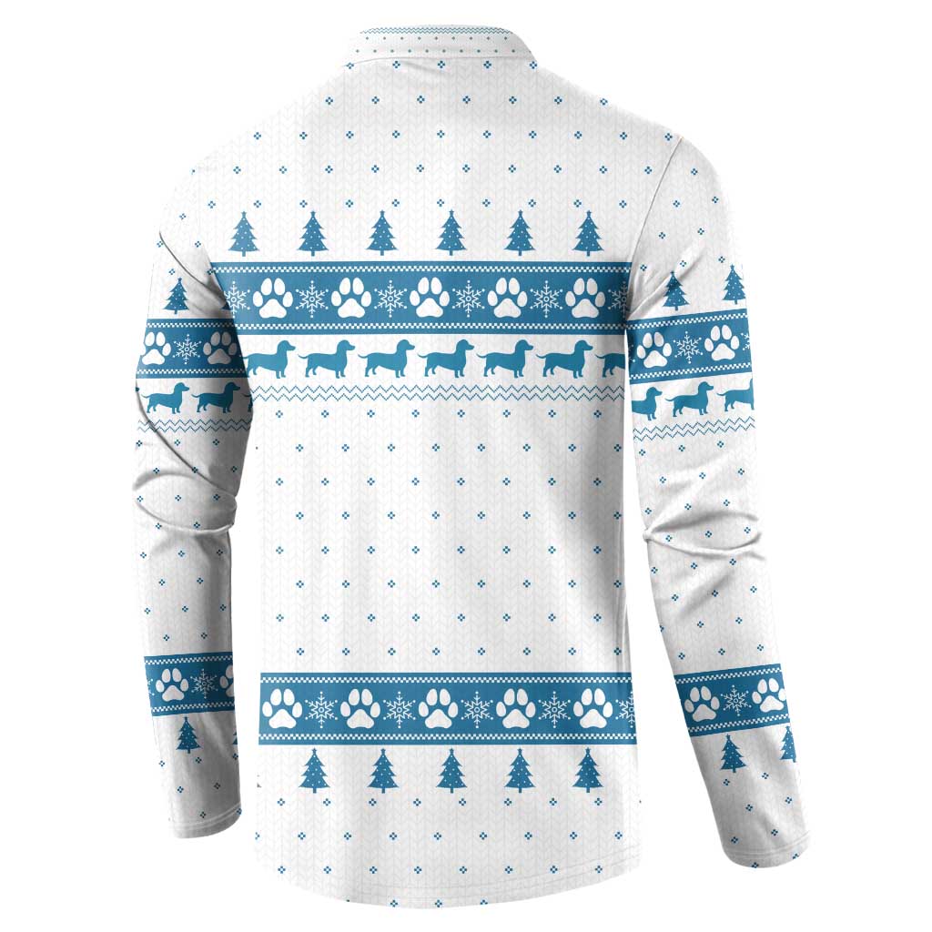 Dachshund Dog Tree Stack Button Sweatshirt with Blue White Paw Print Pattern Design - Wonder Print Shop