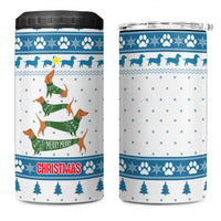 Dachshund Dog Tree Stack 4 in 1 Can Cooler Tumbler with Blue White Paw Print Pattern Design - Wonder Print Shop
