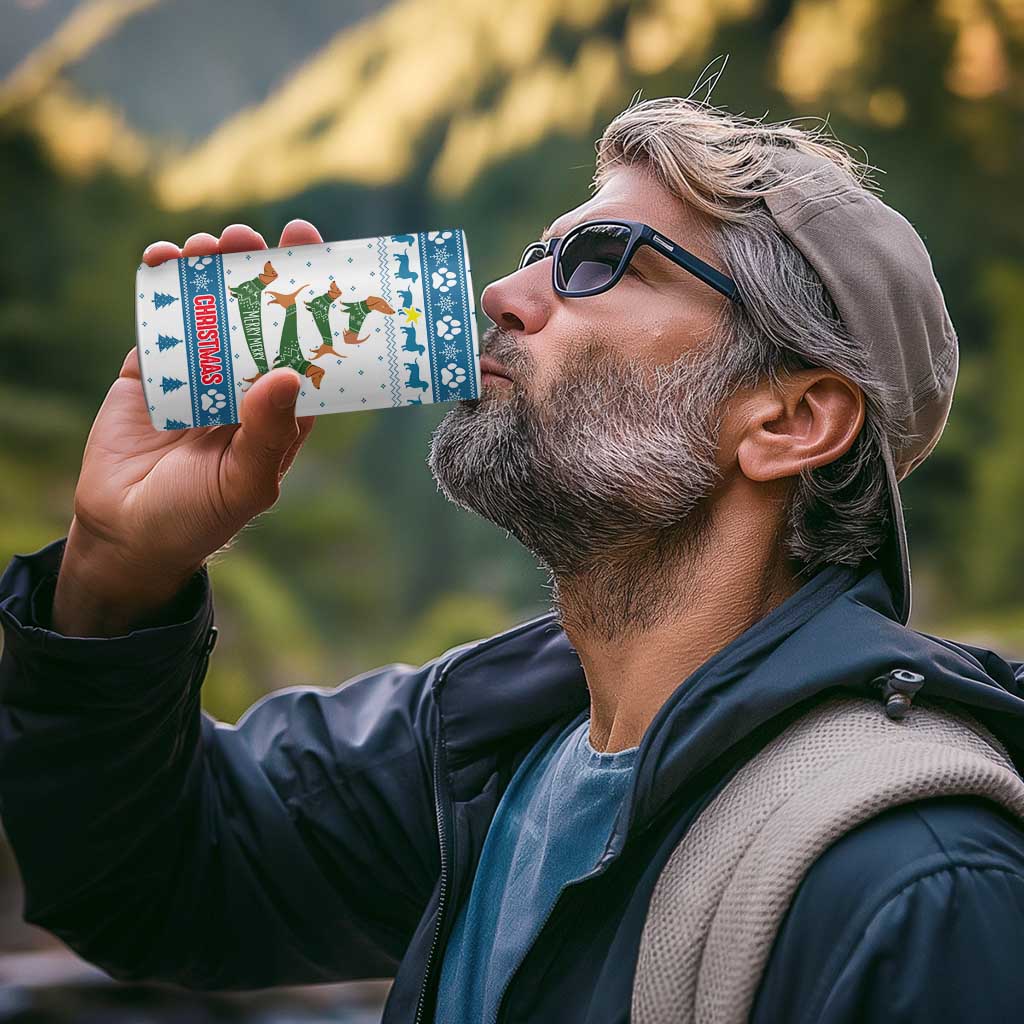 Dachshund Dog Tree Stack 4 in 1 Can Cooler Tumbler with Blue White Paw Print Pattern Design - Wonder Print Shop